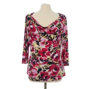 Milano Women's Pink Floral Drape Neck Blouse Top